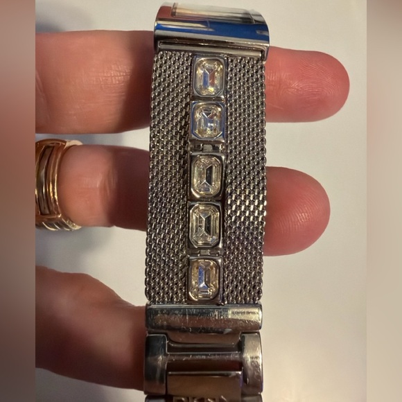 DKNY Silver Mesh Bracelet Watch ~ Vintage Rectangular Face ~ EUC ~ Needs Battery